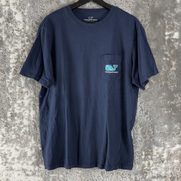 Vineyard Vines Size L Casual Spell Out Whale Print T Shirt Blue Short Sleeve - Picture 1 of 6